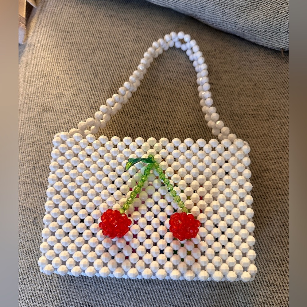 Susan Alexandra small beaded white cherry bag